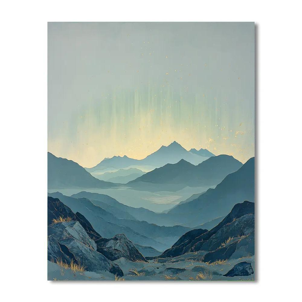 Leonardo Da Vinci Inspired Aurora Over Silent Mountains DIY paint by numbers