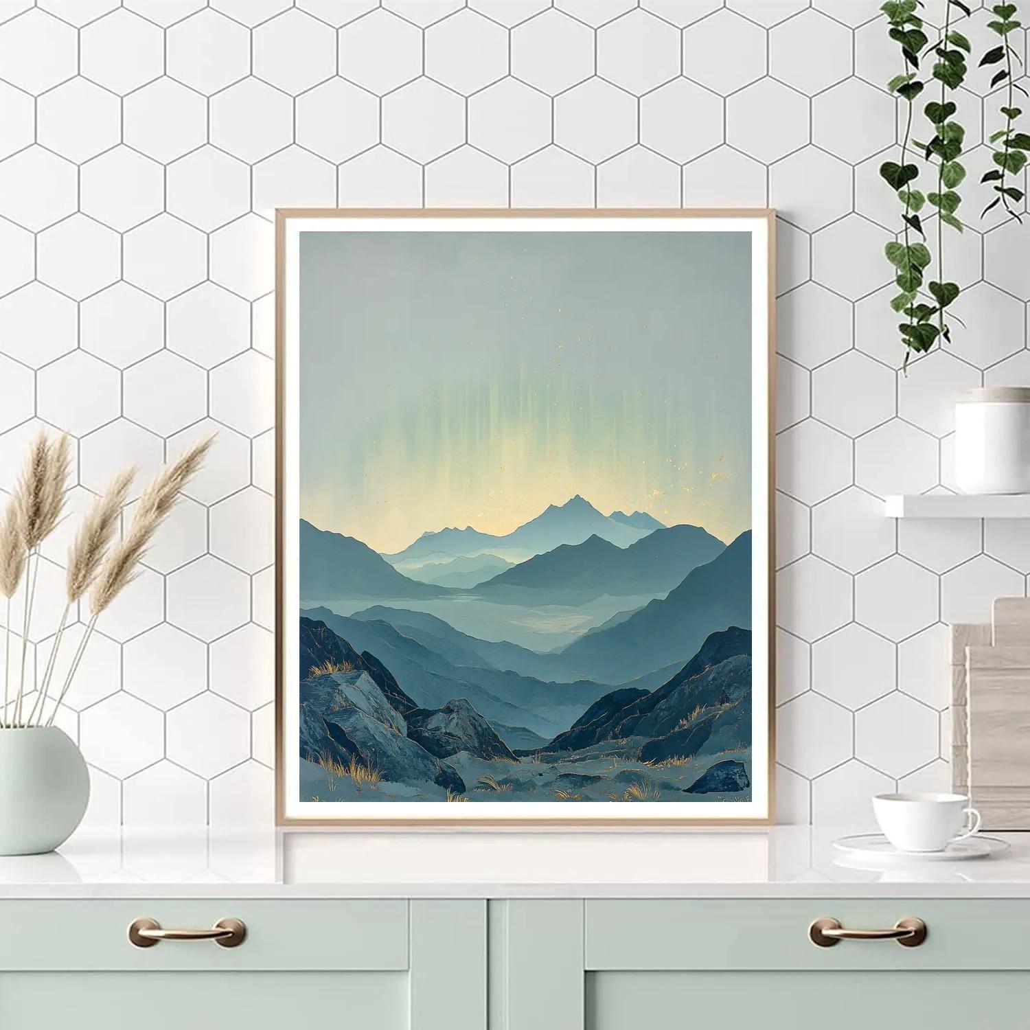 Leonardo Da Vinci Inspired Aurora Over Silent Mountains DIY paint by numbers