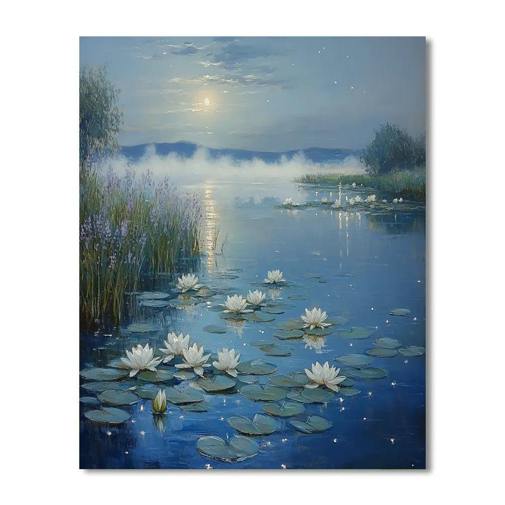 Claude Monet Inspired Water Lilies Under Moonlight paint by color