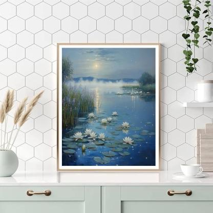 Claude Monet Inspired Water Lilies Under Moonlight paint by color
