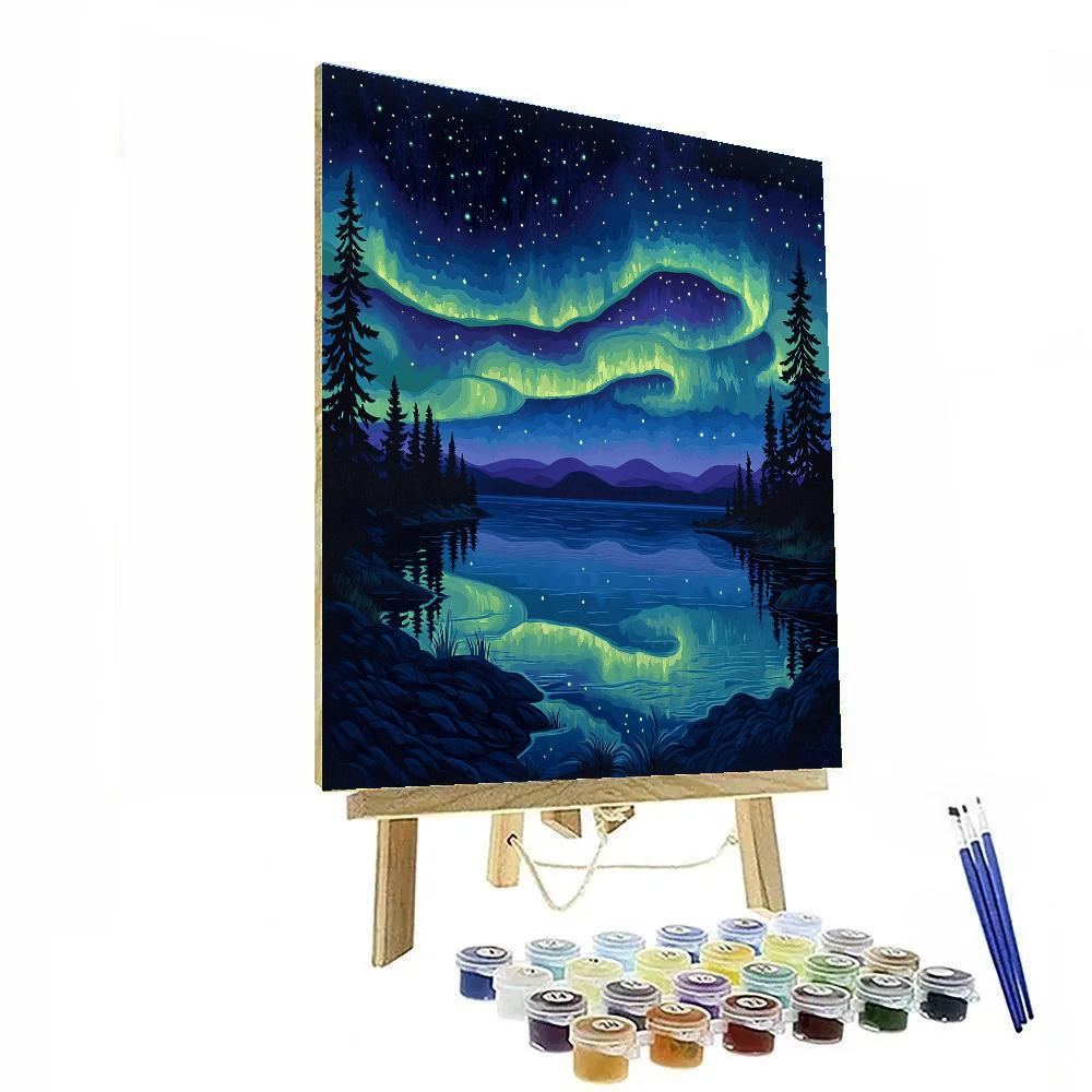 J. E. H. MacDonald Inspired Auroral Pine Ridge Over Midnight Lake painting number kit