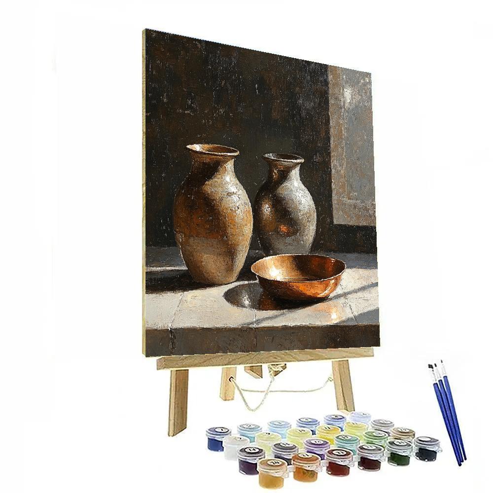 Diego Velázquez Inspired Silvery Bodegon Of Earthenware Jars And Copper Glow Number painting