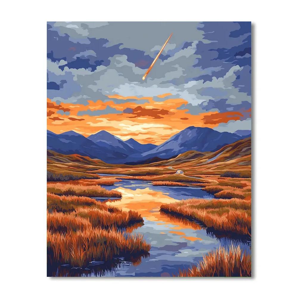 Frederick Varley Inspired Comet Dusk Above Copper Marshlands paint by color