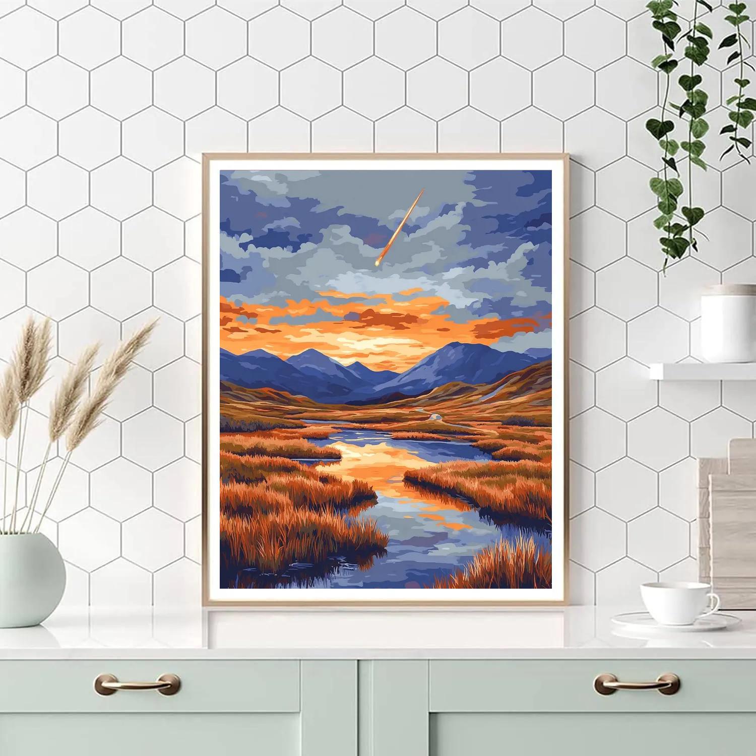 Frederick Varley Inspired Comet Dusk Above Copper Marshlands paint by color
