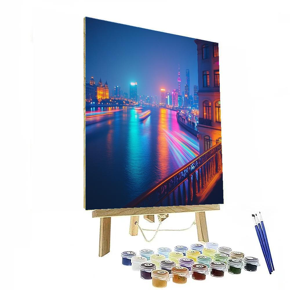 Neon Reflections On The Bund Waterfront Shanghai China painting number kit