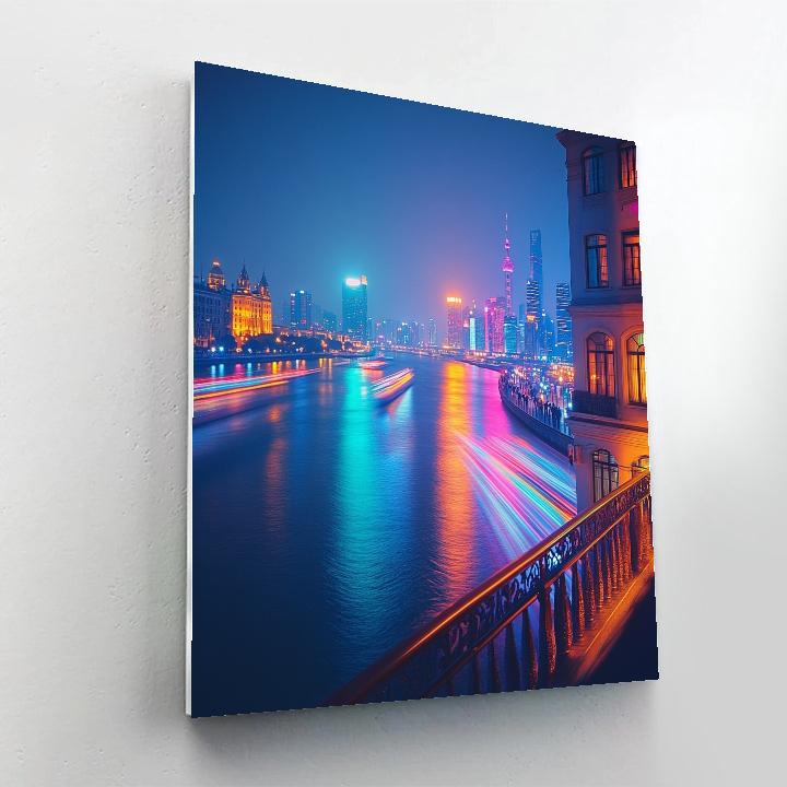 Neon Reflections On The Bund Waterfront Shanghai China painting number kit