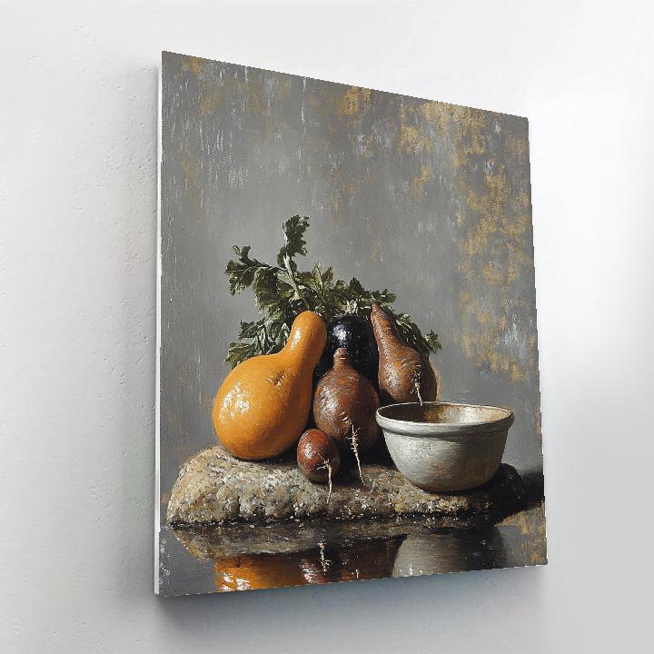Diego Velázquez Inspired Market Still Life Of Root Vegetables In Misty Light Numbered painting kits