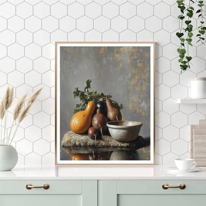 Diego Velázquez Inspired Market Still Life Of Root Vegetables In Misty Light Numbered painting kits