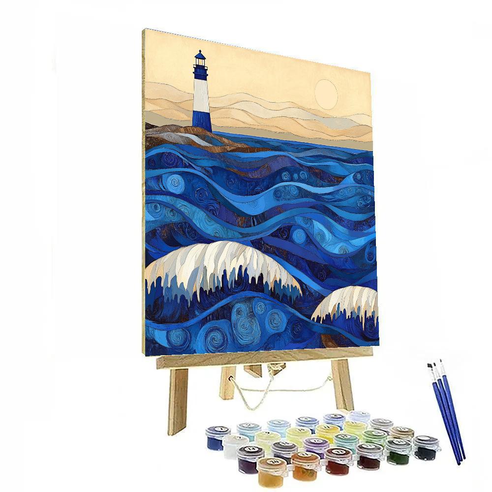 Hokusai Inspired Storm Waves And Lighthouse Number painting