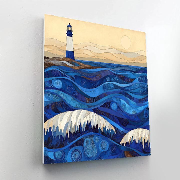 Hokusai Inspired Storm Waves And Lighthouse Number painting