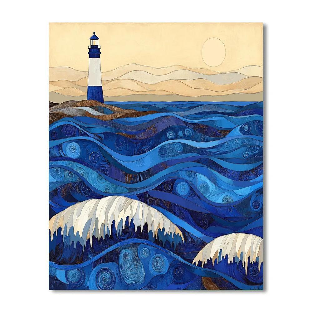 Hokusai Inspired Storm Waves And Lighthouse Number painting