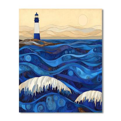 Hokusai Inspired Storm Waves And Lighthouse Number painting