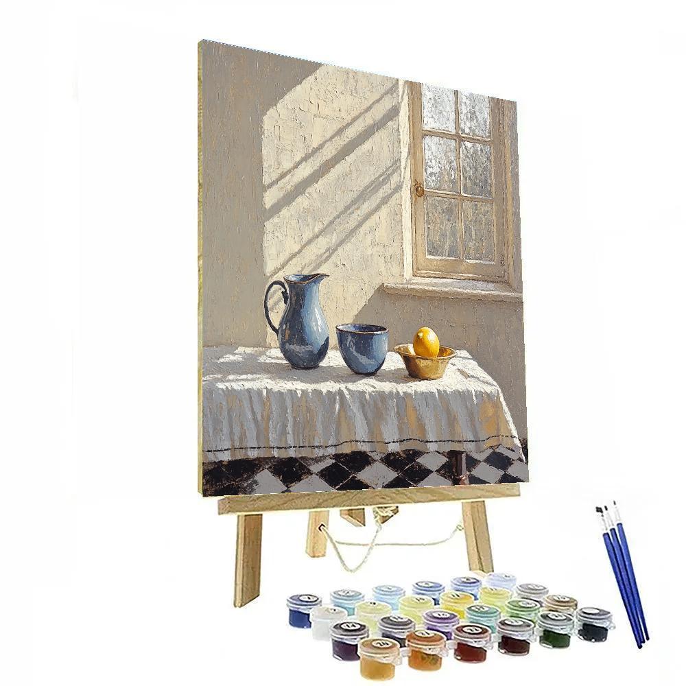 Johannes Vermeer Inspired Lapis Jug Beside A Sunlit Delft Casement Numbered painting kits