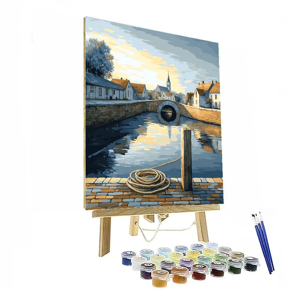 Johannes Vermeer Inspired Golden Light On Delft Canal Stonework paint by color