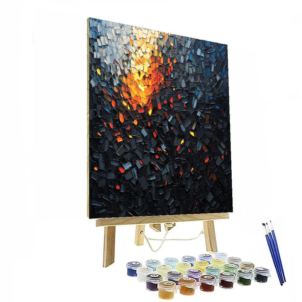Jean-Paul Riopelle Inspired Volcanic Ash Cloud And Ember Mosaic Paint by numbers art