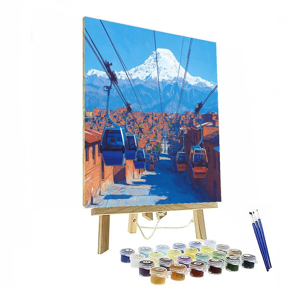 Cable Cars Crossing La Paz With Snowy Illimani Backdrop Bolivia Number painting