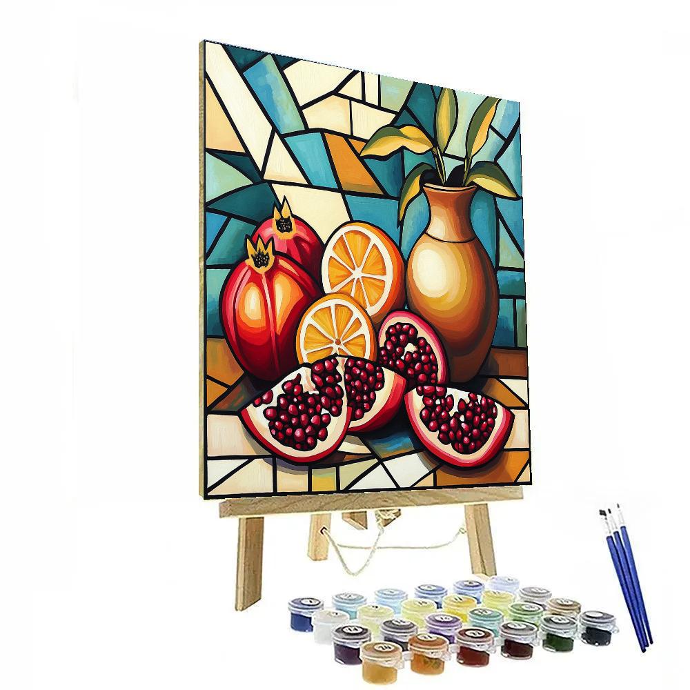 Pablo Picasso Inspired Cubist Orchard Still Life With Pomegranates And Earthenware Paint by numbers art