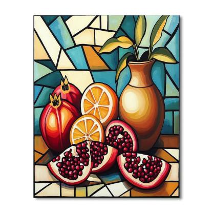 Pablo Picasso Inspired Cubist Orchard Still Life With Pomegranates And Earthenware Paint by numbers art