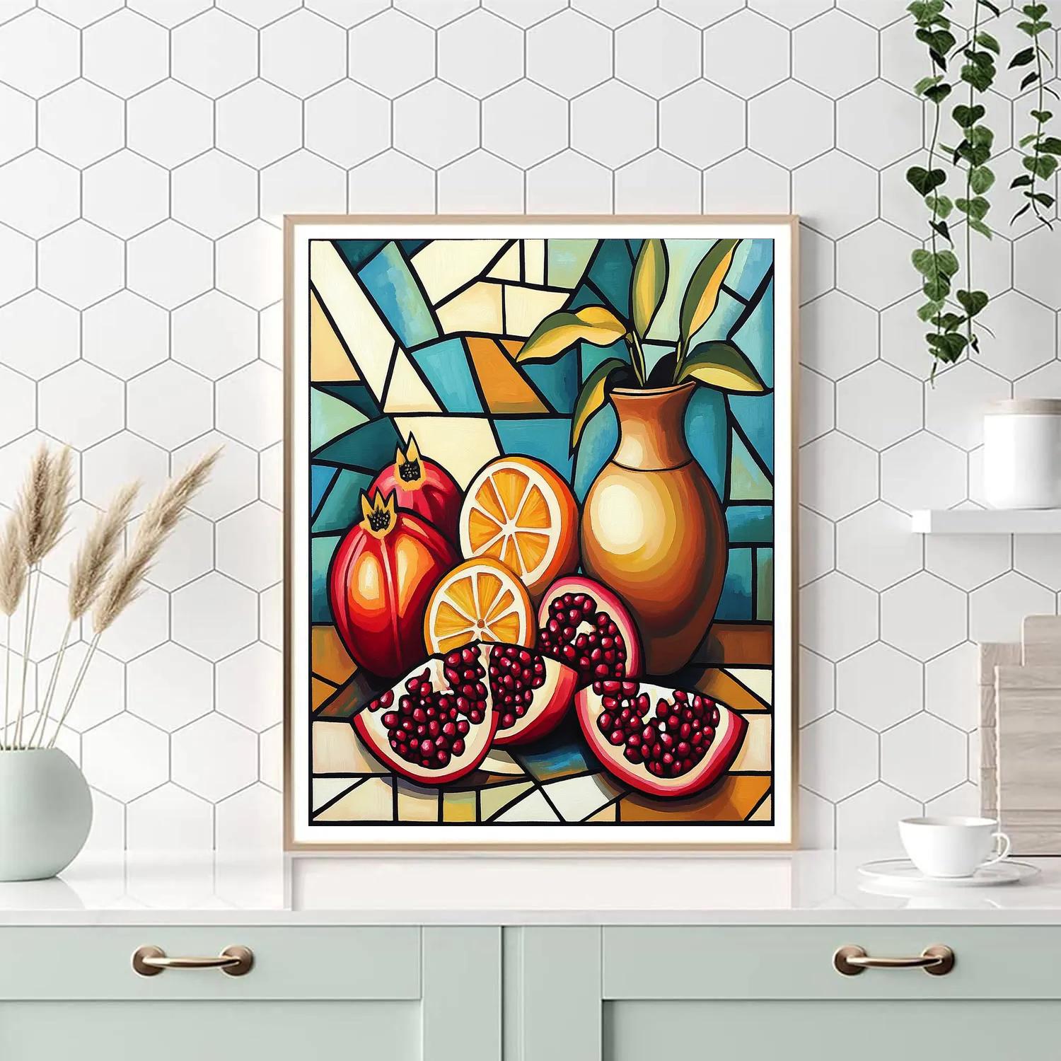 Pablo Picasso Inspired Cubist Orchard Still Life With Pomegranates And Earthenware Paint by numbers art