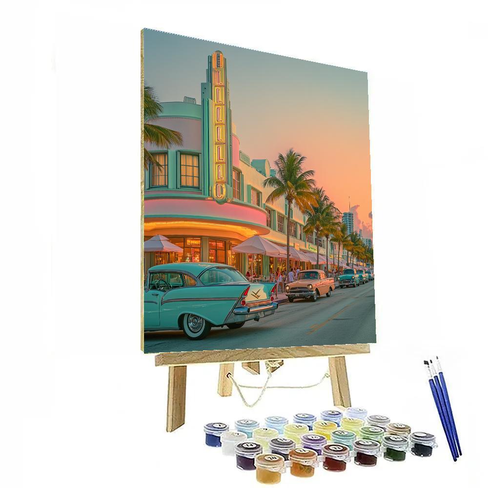 Art Deco Curves Of Ocean Drive At Sunset Miami Beach United States paint by number