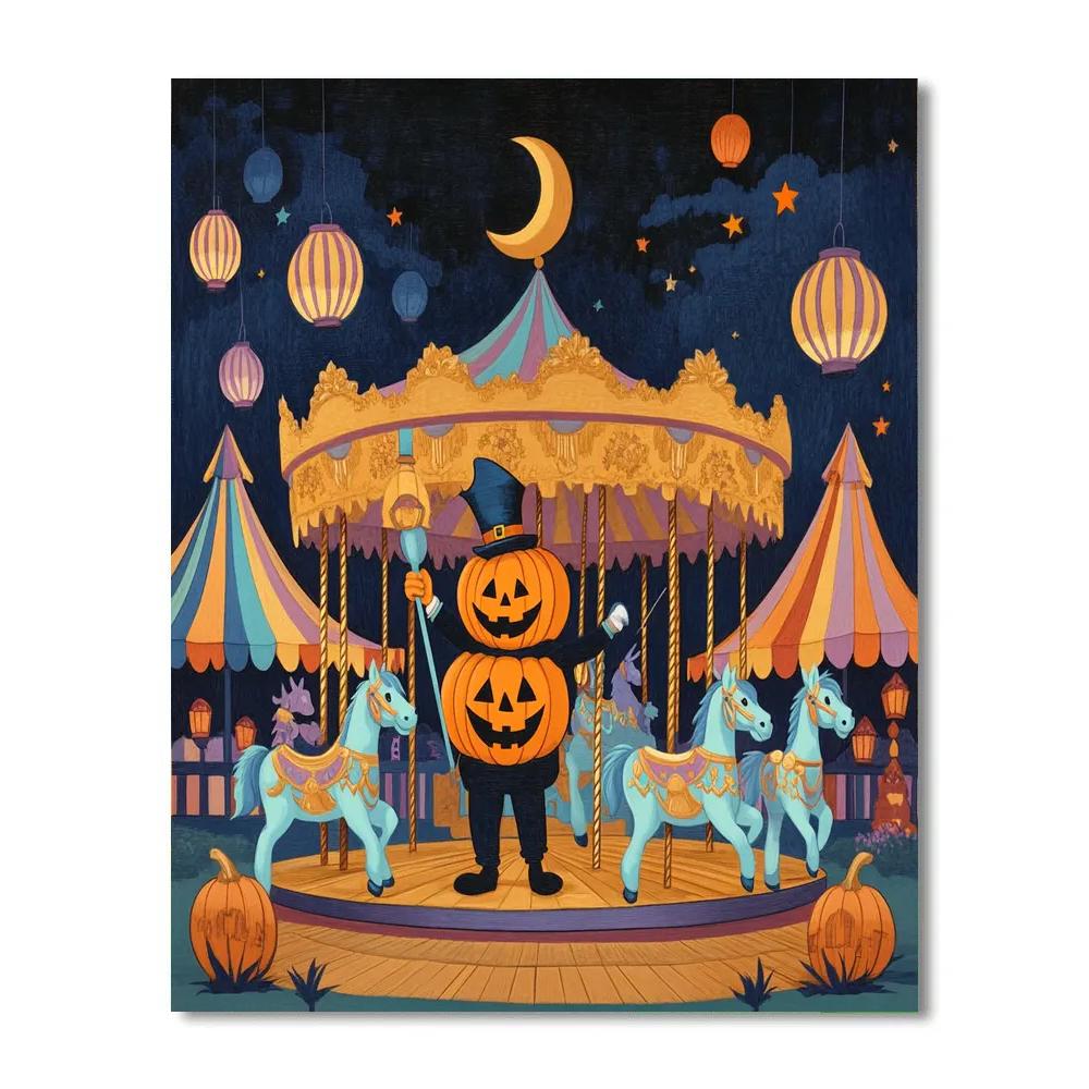 Haunted Carousel Of Storybook Pumpkins Numbered painting kits