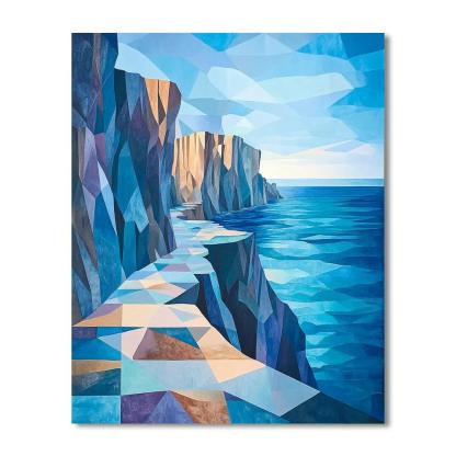 Pablo Picasso Inspired Fractured Coastal Cliffs And Lighthouse Free Horizon painting number kit