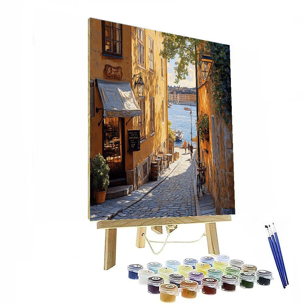 Stone Alleys And Sea Breeze At Gamla Stan Waterfront Stockholm Sweden paint by number