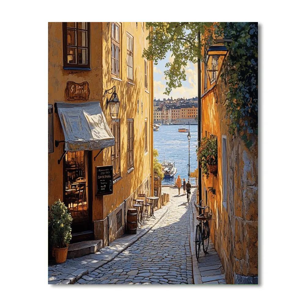 Stone Alleys And Sea Breeze At Gamla Stan Waterfront Stockholm Sweden paint by number