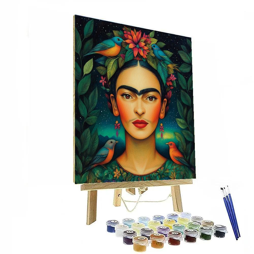 Frida Kahlo Inspired Portrait With Tropical Birds Number painting