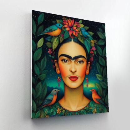 Frida Kahlo Inspired Portrait With Tropical Birds Number painting
