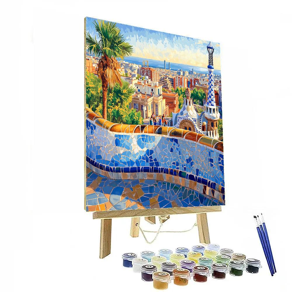 Modern Arches Of Park Guell Terrace View Barcelona Spain painting number kit