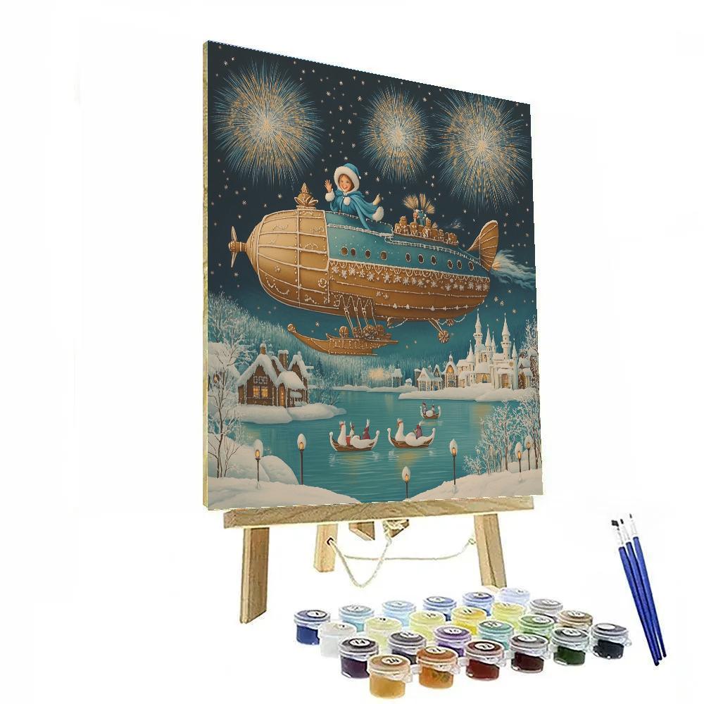 Gingerbread Airship Over The Storybook Lagoon Number painting