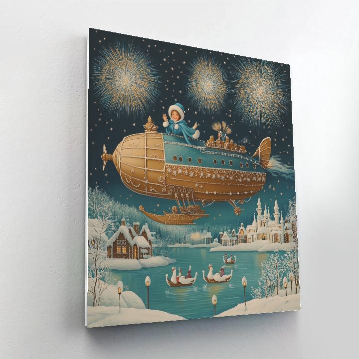 Gingerbread Airship Over The Storybook Lagoon Number painting