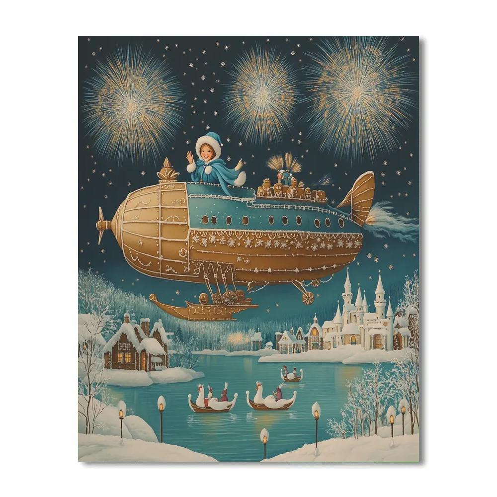 Gingerbread Airship Over The Storybook Lagoon Number painting