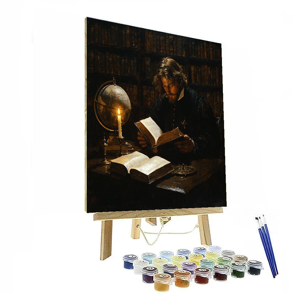 Rembrandt Inspired Candlelit Library Study paint by color