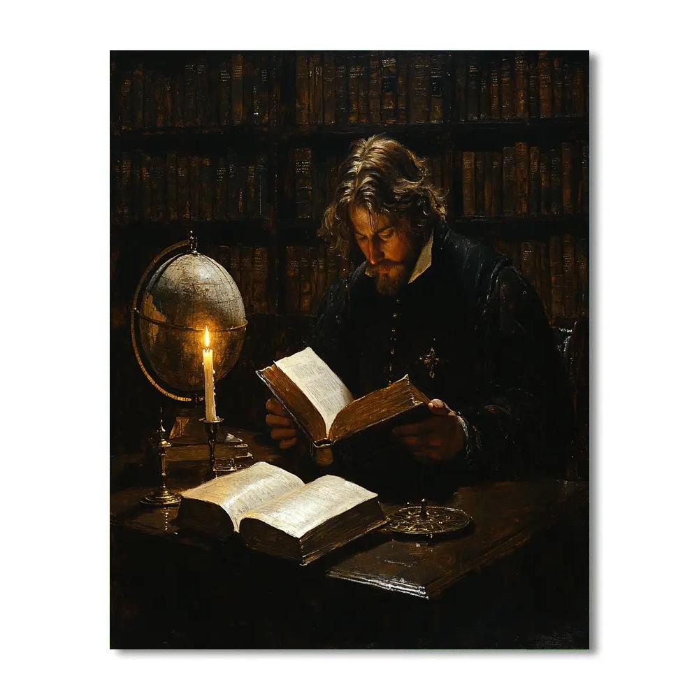 Rembrandt Inspired Candlelit Library Study paint by color