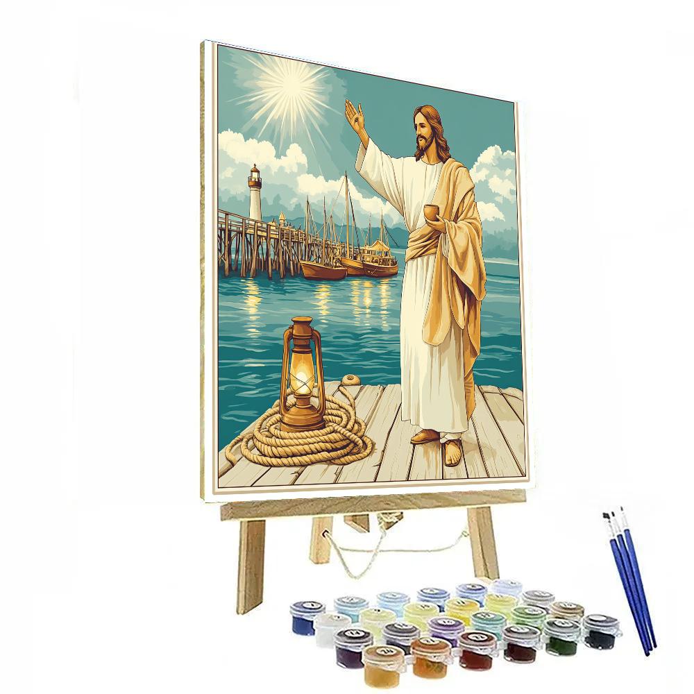 Harbor Lanterns With Jesus Blessing painting number kit