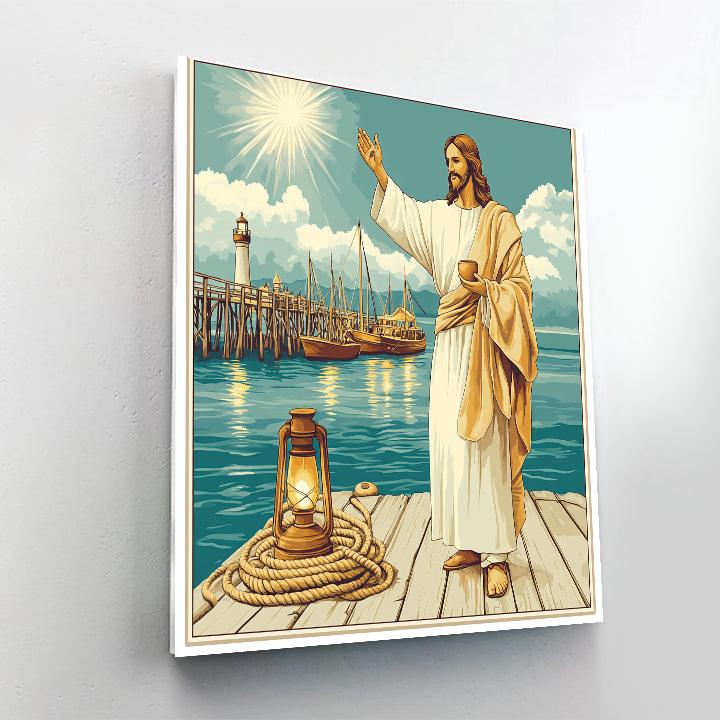 Harbor Lanterns With Jesus Blessing painting number kit