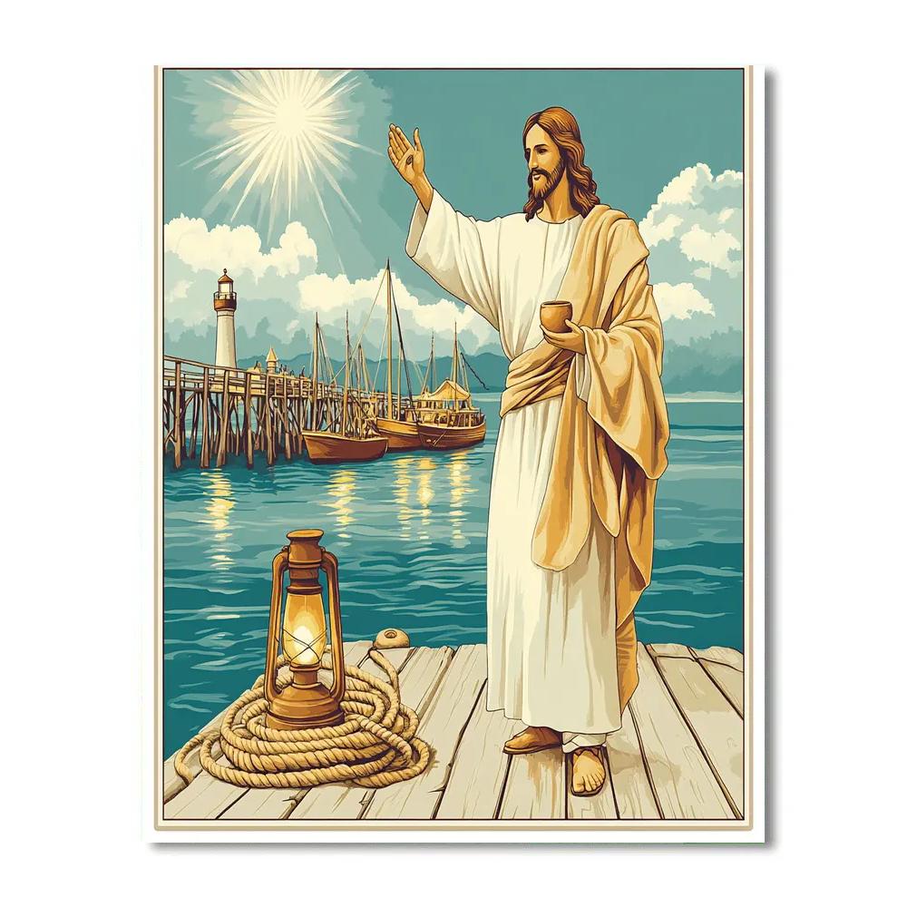 Harbor Lanterns With Jesus Blessing painting number kit