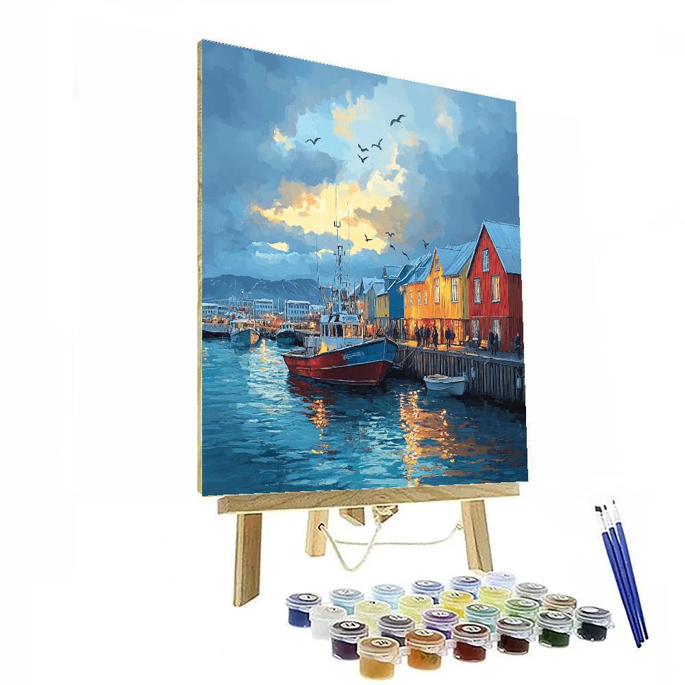 Icelandic Harbor Colors At Old Reykjavik Waterfront Iceland Paint by numbers art