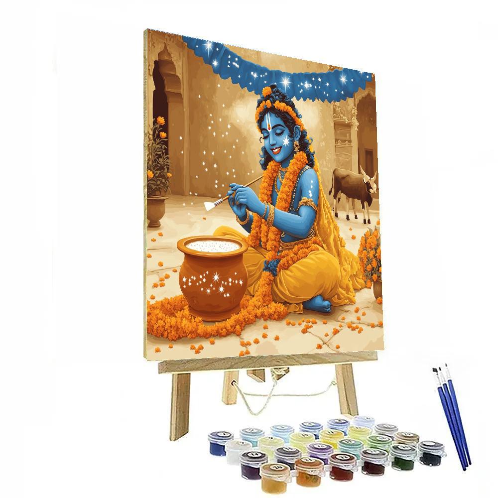 Krishna Painting Constellations On A Clay Pot paint by number