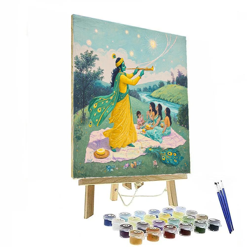 Krishna Guiding A Meteor Shower Picnic DIY paint by numbers