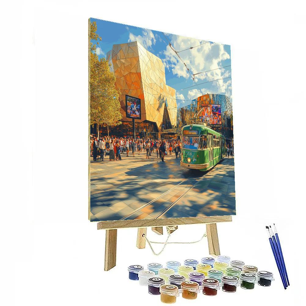 Historic Tram And Modern Towers At Federation Square Melbourne Australia Paint by numbers kits