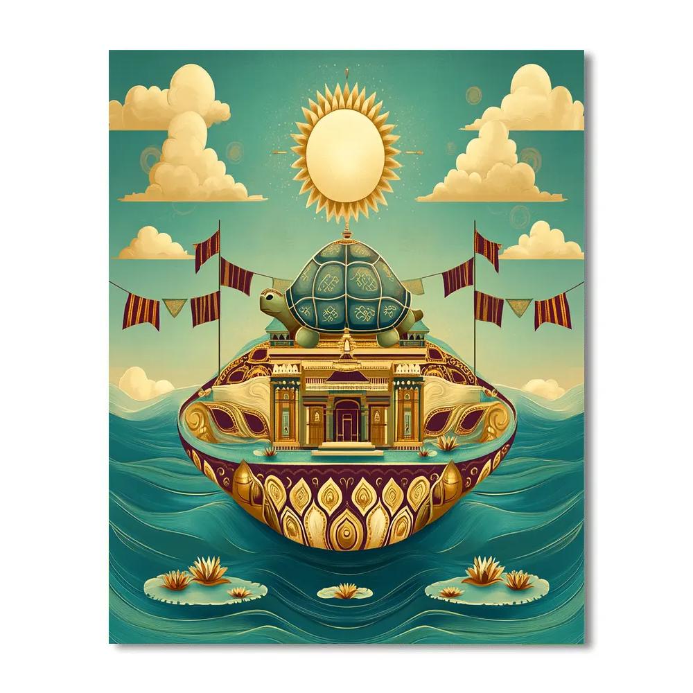 Kurma Avatar Supporting A Floating Temple Island Number painting