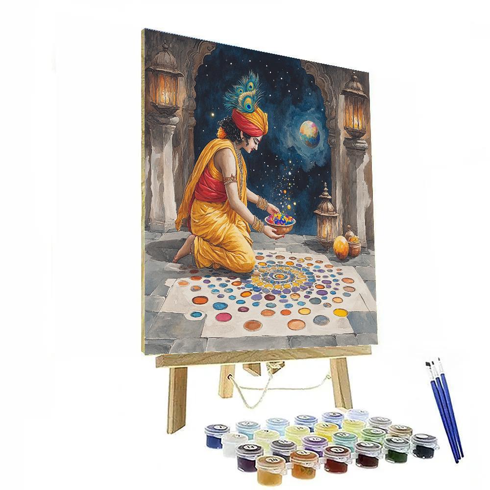 Krishna Building A Planetary Rangoli painting number kit