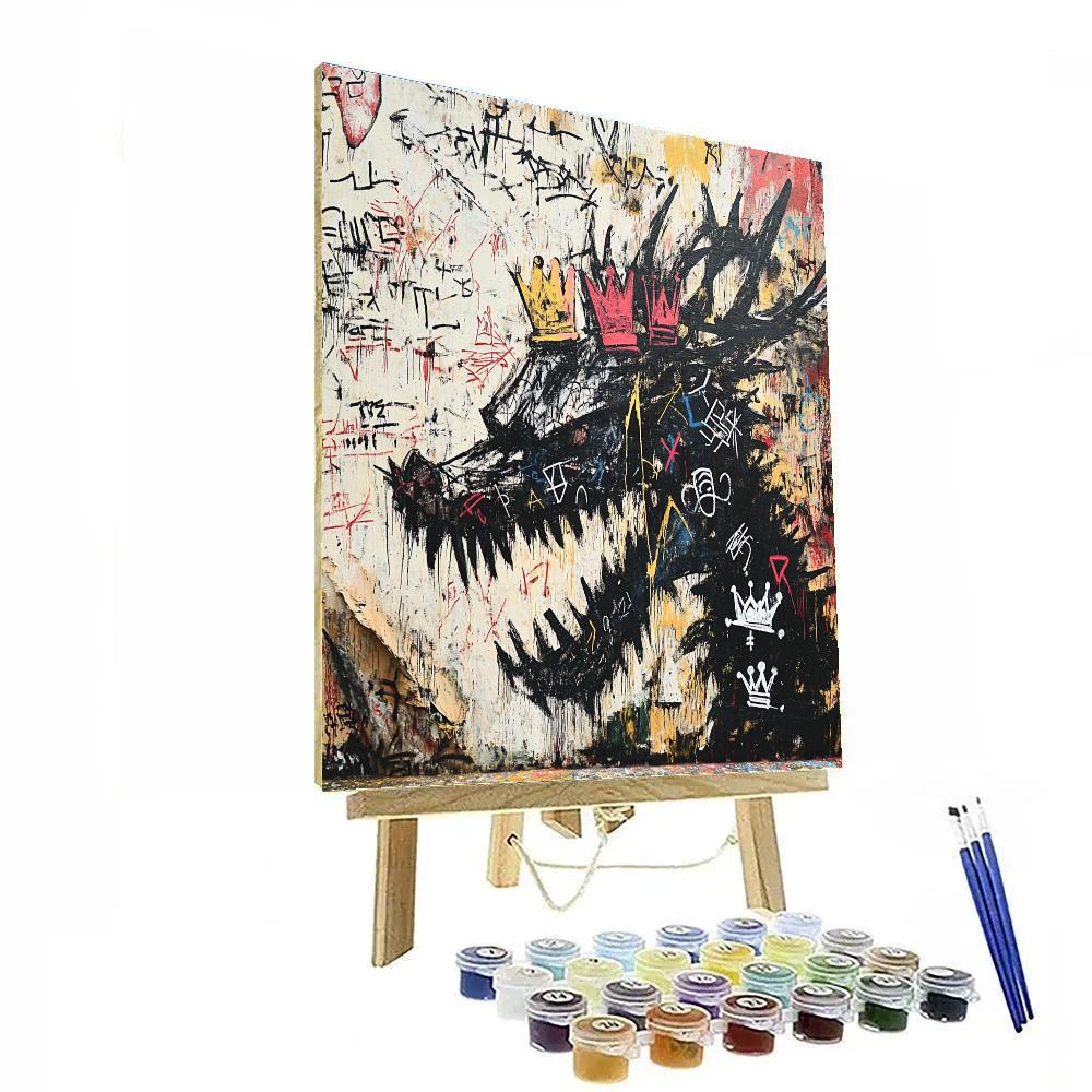 Jean Michel Basquiat Inspired Mythic Dragon Street Mural paint by color
