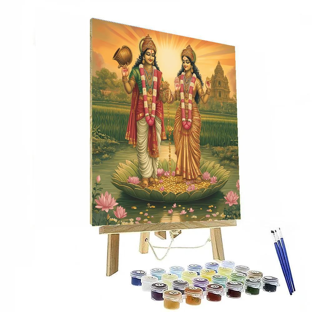 Vishnu And Lakshmi Blessing The Harvest Of Lotuses Number painting