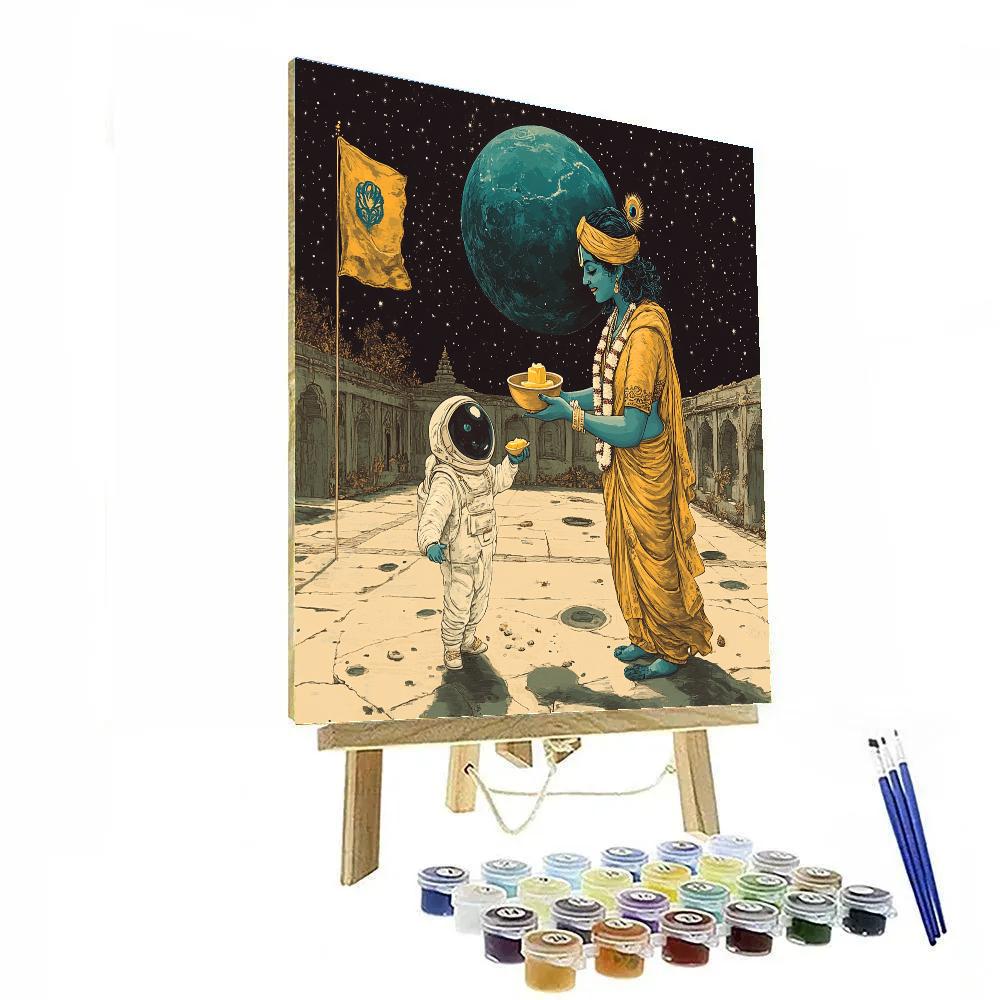 Krishna Serving Butter To A Tiny Astronaut painting number kit