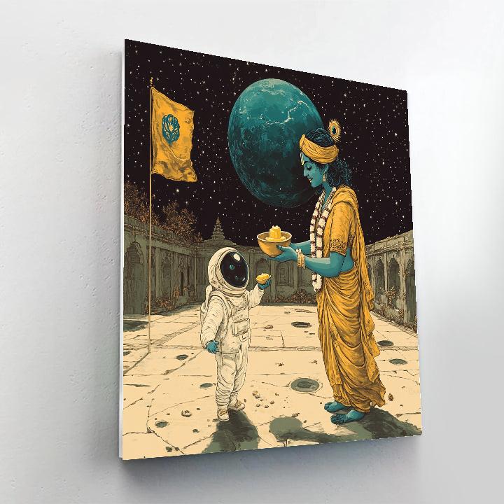 Krishna Serving Butter To A Tiny Astronaut painting number kit