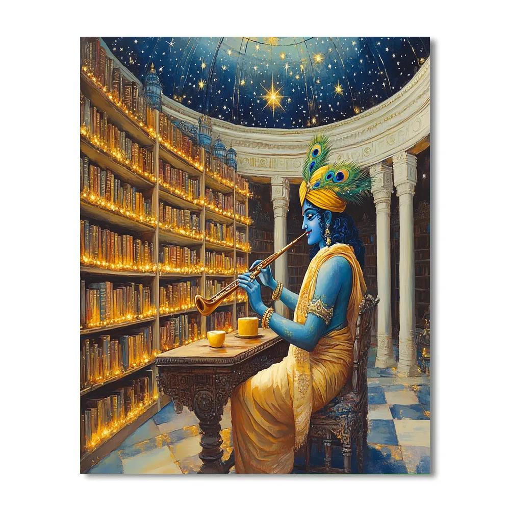 Krishna In The Library Of Celestial Scriptures Paint by numbers kits